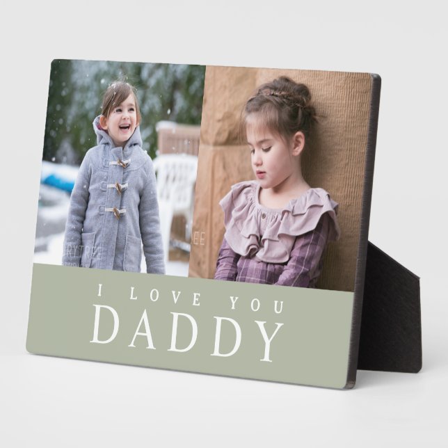 Plaque Photo I Love You Daddy Modern Sage Green 2 Photo Collage (Côté)