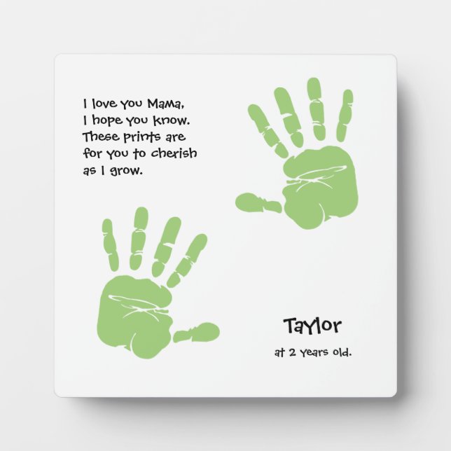 Plaque Photo I love you Mama Custom Name Age Kid Handprint (Devant)