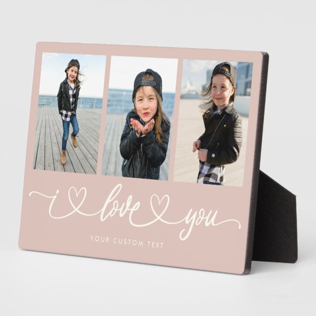 Plaque Photo I Love You Modern Heart Script Photo Collage (Côté)