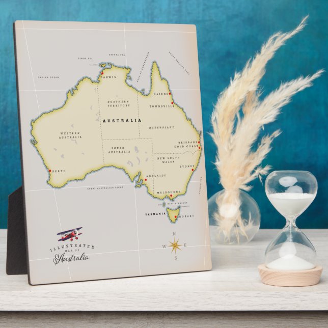 Plaque Photo Illustrated map of Australia (Côté)