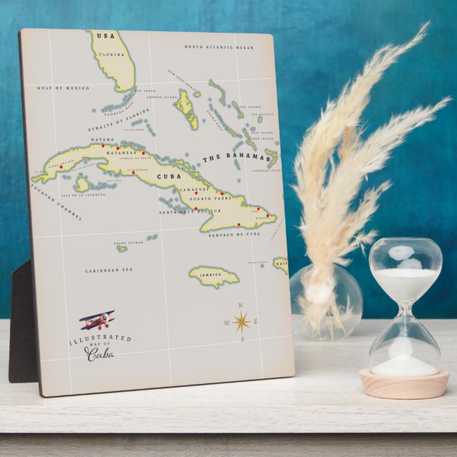 Plaque Photo Illustrated map of Cuba (Côté)