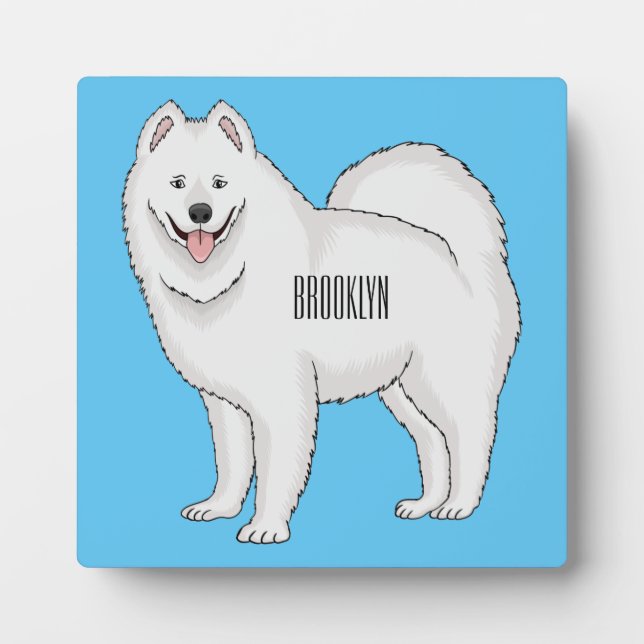 Plaque Photo Illustration de chien Samoyède de dessin animé (Devant)