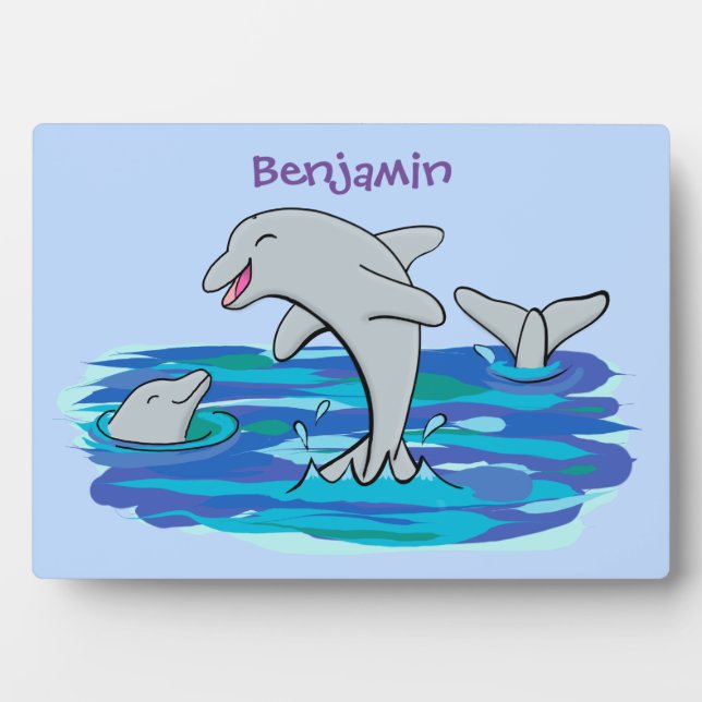 Plaque Photo Illustration de dauphins heureux adorables (Devant)
