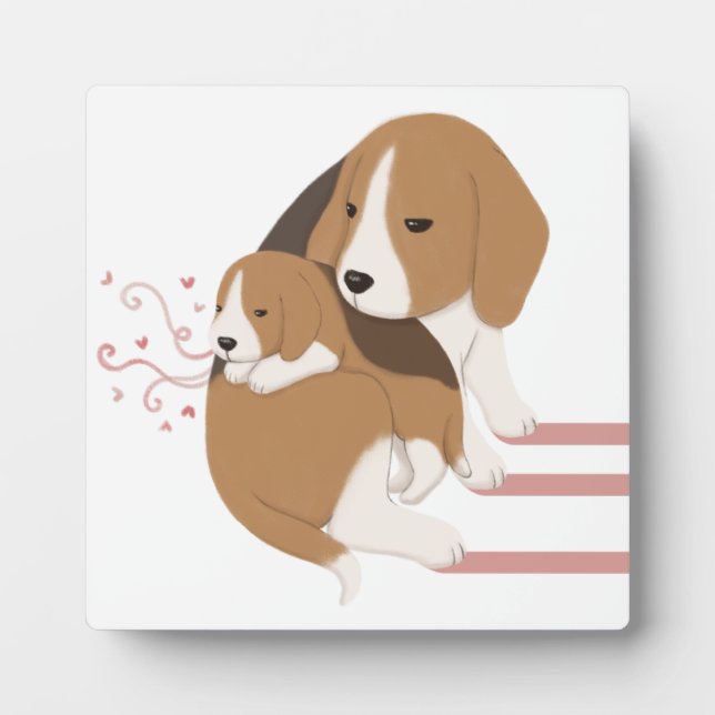 Plaque Photo Illustration de maman et bébé Beagle mignonne (Devant)