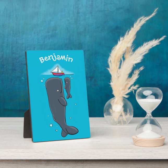 Plaque Photo Illustration de mignons baleines et voiliers (Côté)