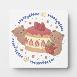 Plaque Photo Illustration du gâteau aux nounours et aux fraises