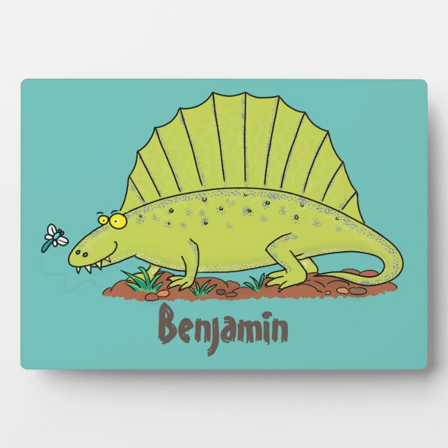 Plaque Photo Illustration d'un dimétrodon vert mignon (Devant)