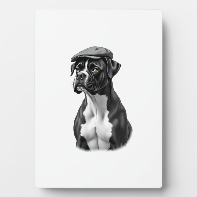 Plaque Photo Illustration Graphique Monochrome de Boxer Vintage (Devant)