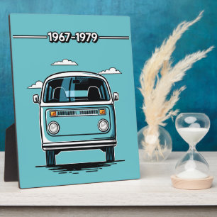 Plaque Photo Illustration Pop Art d'un Van Classique sarcelle R