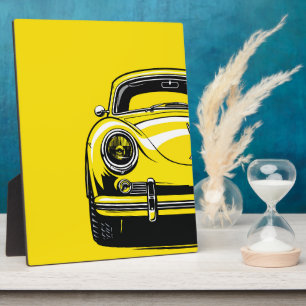 Plaque Photo Illustration Pop Art Jaune d'une Ancienne Voiture