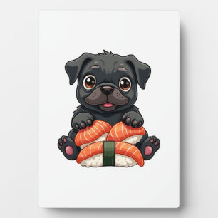 Plaque Photo Illustration vectorielle de sushi de pug noir mign