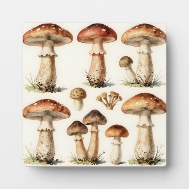 Plaque Photo Illustration vintage de champignons botaniques Fun (Devant)