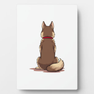 Plaque Photo Illustration vintage d'un chien Husky vu de dos Br