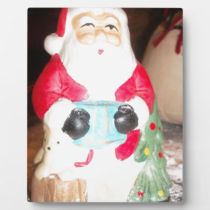 Plaque Photo Impression d'art Fun Santa vintage avec neige