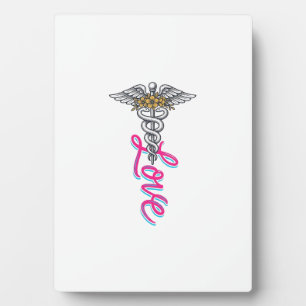 Plaque Photo Infirmière Amour Caducée Floral Médical Design Ver