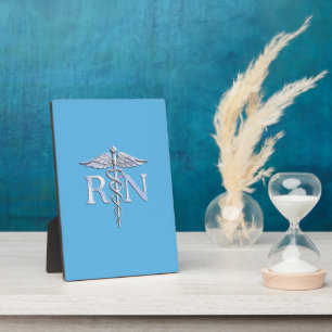 Plaque Photo Infirmière inscrite RN Caduceus sur Baby Blue