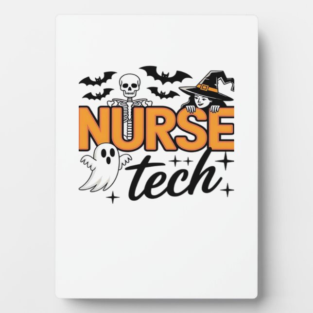 Plaque Photo Infirmière technicienne - Halloween - avec squelet (Devant)