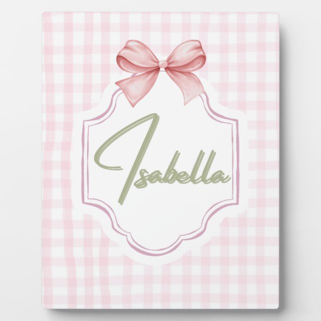 Plaque Photo Isabella Personnalisé Pink Bow & En vichy Imprimer (Devant)