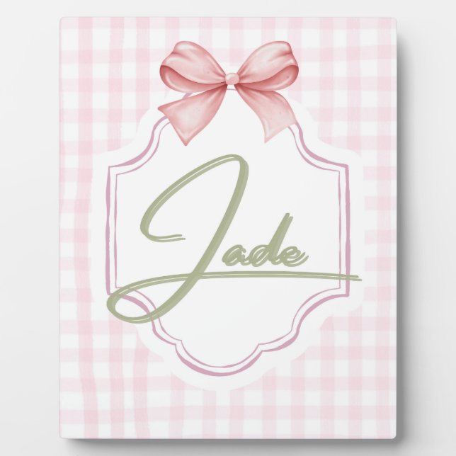 Plaque Photo Jade Baby Girl Nursery Bow&En vichy personnalisé (Devant)