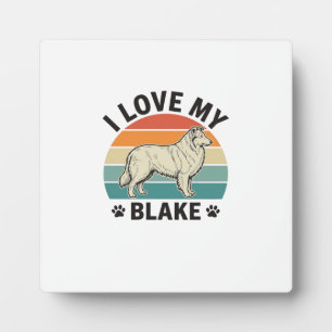 Plaque Photo J'aime mon design de gravure rétro de chien Blake_