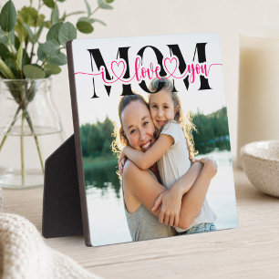 Plaque Photo Je t'aime maman Typography Photo avec coeurs roses