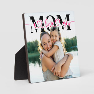 Plaque Photo Je t'aime maman Typography Photo avec coeurs roses