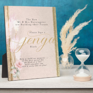 Plaque Photo Jenga Block Blush RoseGold and Pampas Grass Plaqu