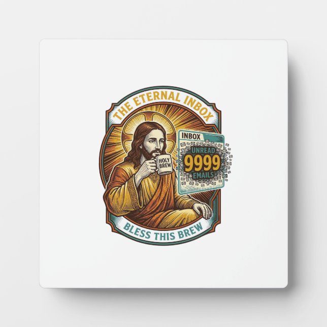 Plaque Photo Jésus 9999 Emails Non Lus Boîte de Réception Zéro  (Devant)