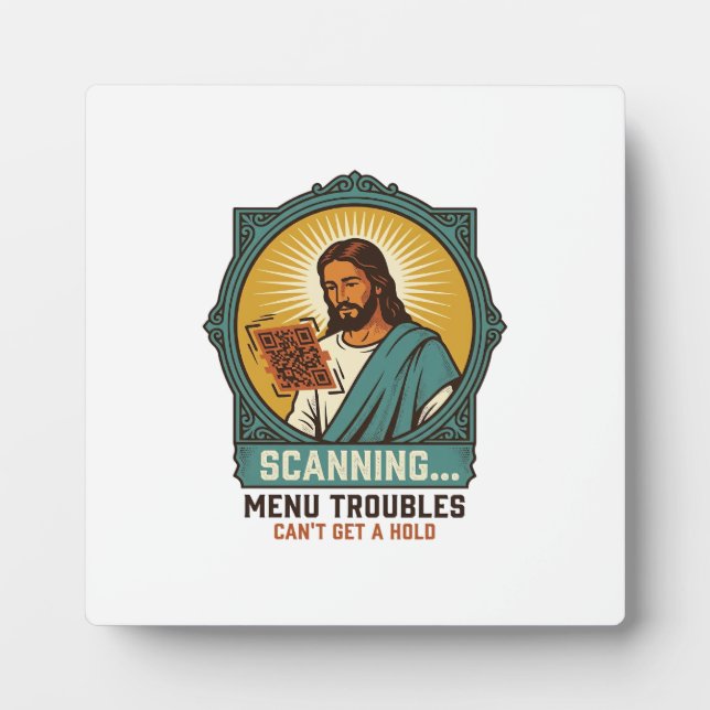 Plaque Photo Jésus Code QR flou ne scannera pas Menu Humour Tec (Devant)