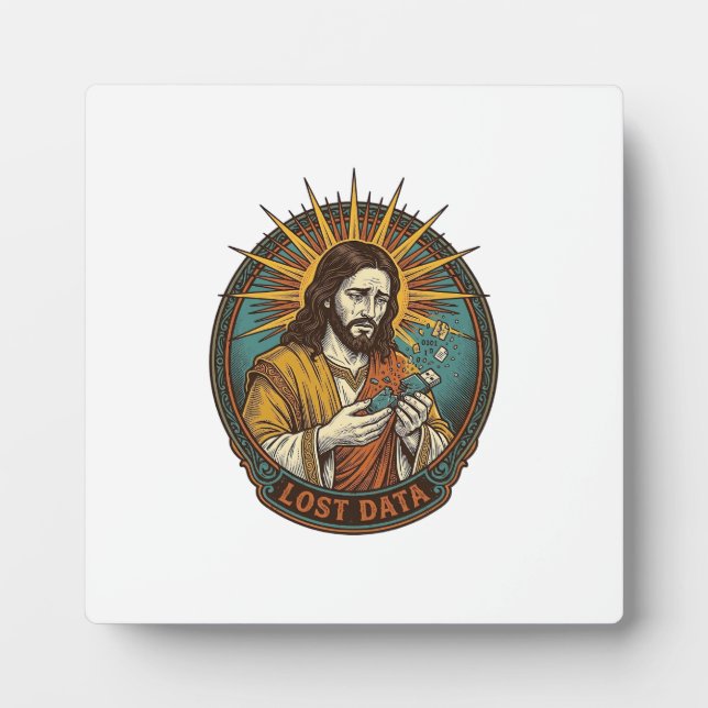 Plaque Photo Jesus Crushed USB Flash Drive Lost Data Humor_1 (Devant)