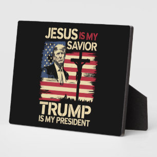 Plaque Photo Jésus est mon sauveur Trump est mon président Drap