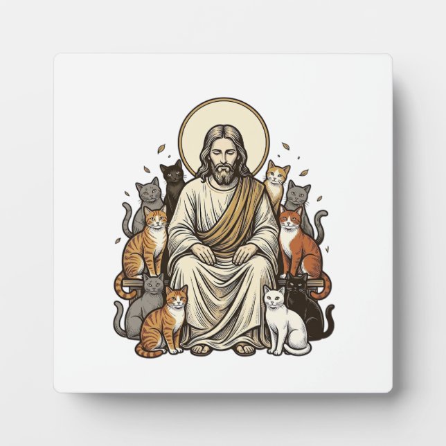 Plaque Photo Jésus et Chats Vintage (Devant)