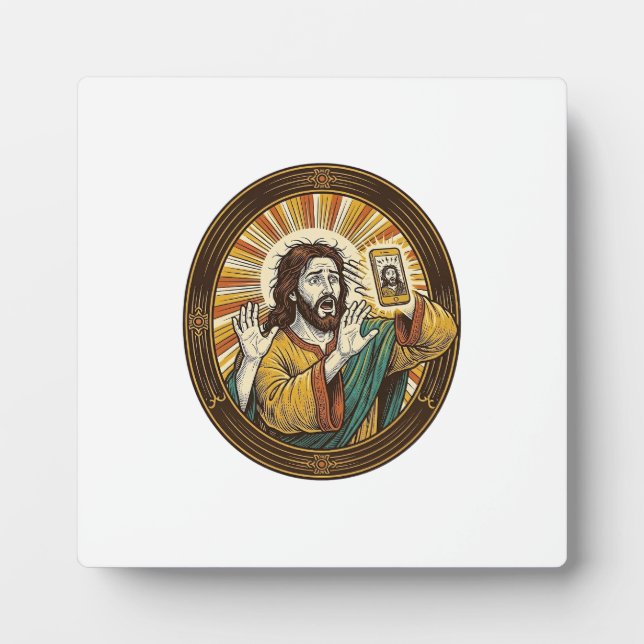 Plaque Photo Jesus Selfie Accidentel avec Double Menton Caméra  (Devant)