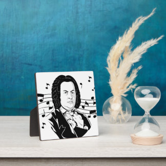 Plaque Photo Johann Sebastian Bach Portrait et buste avec notes