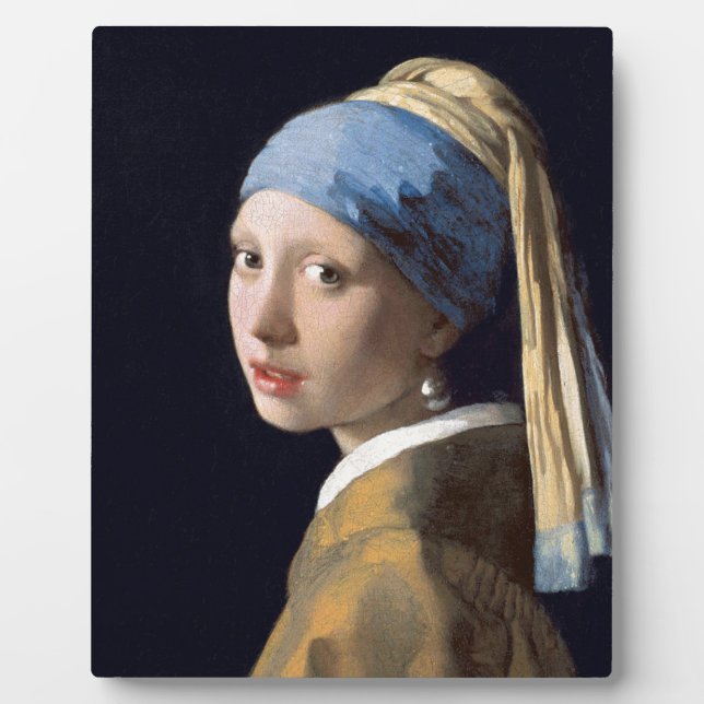Plaque Photo Johannes Vermeer - Fille avec une oreille perle (Devant)