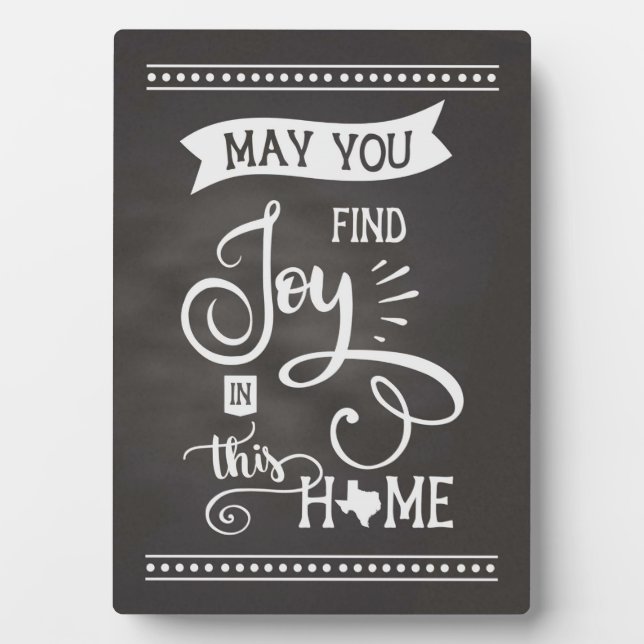 Plaque Photo Joie dans ce Home Texas Style - Chalkboard (Devant)