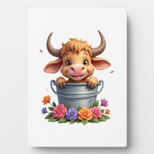 Plaque Photo Joli bébé vache des Highlands avec fleurs Veau Ani