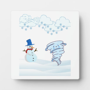 Plaque Photo Joli bonhomme de neige et vent d'hiver