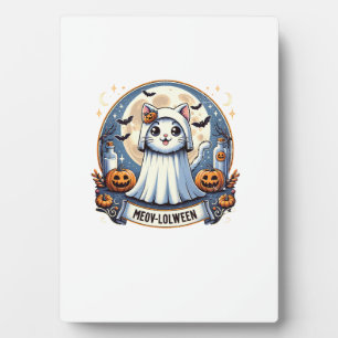 Plaque Photo Joli chat Meow-lolween en costume de fantôme Hallo