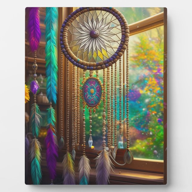 Plaque Photo Joli Dreamcatcher en Boho violet fenêtre (Devant)