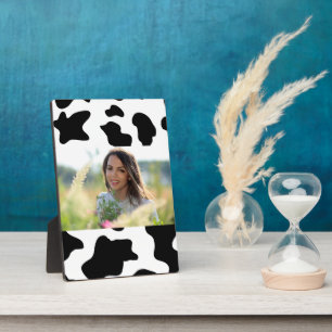 Plaque Photo joli imprimé de vache laitière de ferme noir et bl