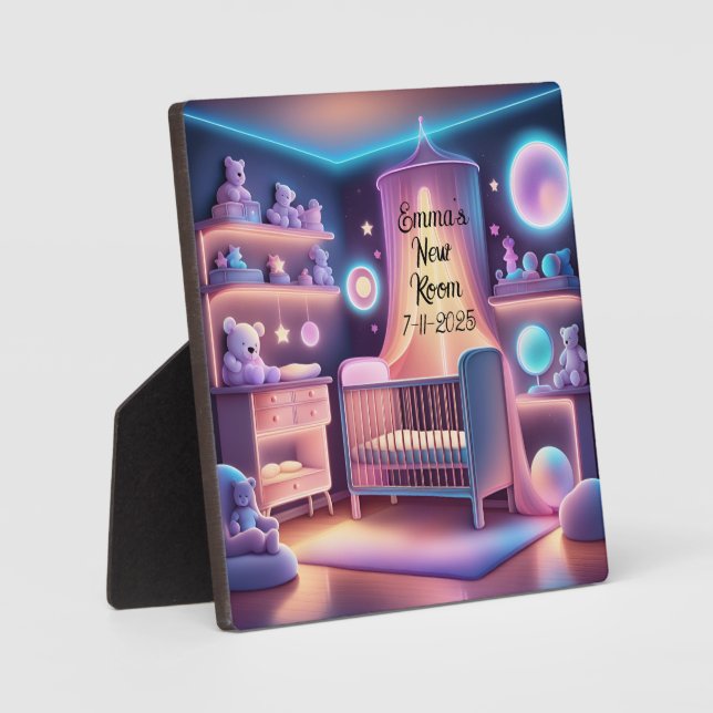 Plaque Photo Joli Nom de Bébé Néon Nouvelle Chambre de Nursery  (Recto)