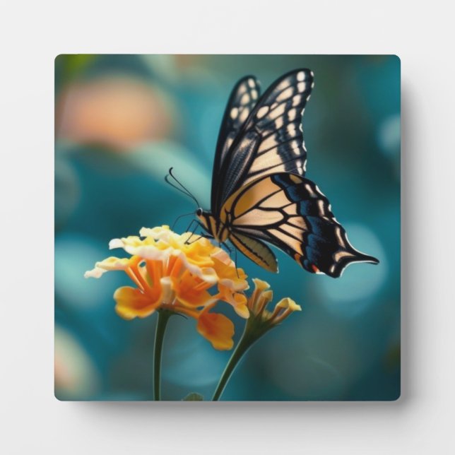 Plaque Photo Joli papillon sur une fleur (Devant)