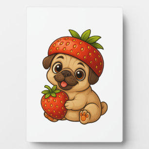 Plaque Photo Joli pug avec des fraises fruité dessin animé amus