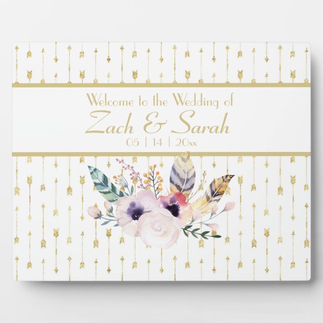 Plaque Photo Jolie Boho Bouquet Mariage Welcome Tabletop (Devant)