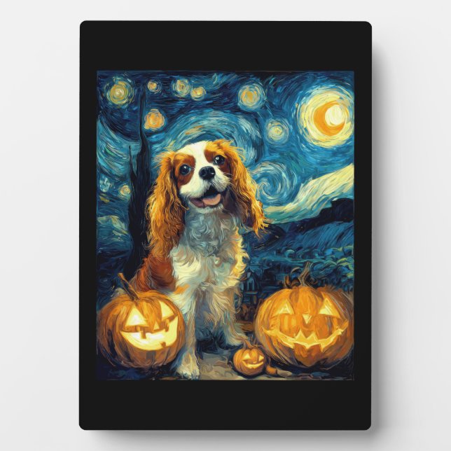 Plaque Photo Jolie Cavalier King Charles Spaniel Chien Hallowee (Devant)