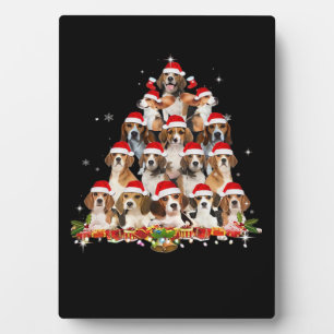 Plaque Photo Jolis Beagles Sapin de Noël Chien Père Noël Xmas T
