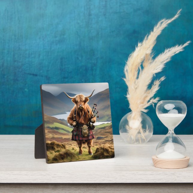 Plaque Photo Joueur de cornemuse de vache des Highlands écossai (Insitu)