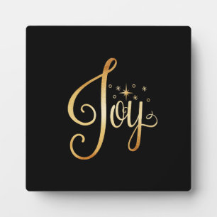 Plaque Photo "Joy" Black Gold Script Élégant vacances