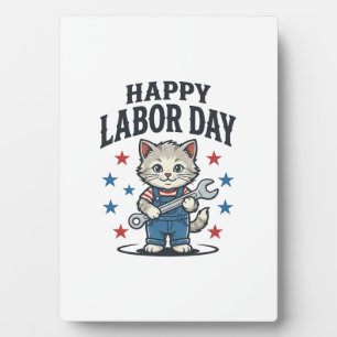 Plaque Photo Joyeuse Fête du Travail Chat Patriote Vintage Créa